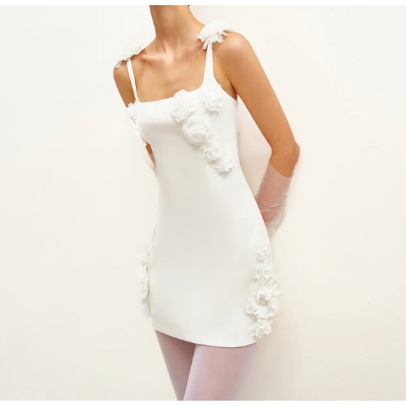 JW PEI Dresses & Skirts - JW Pei - Elaina White Rosette Applique Mini Dress - White